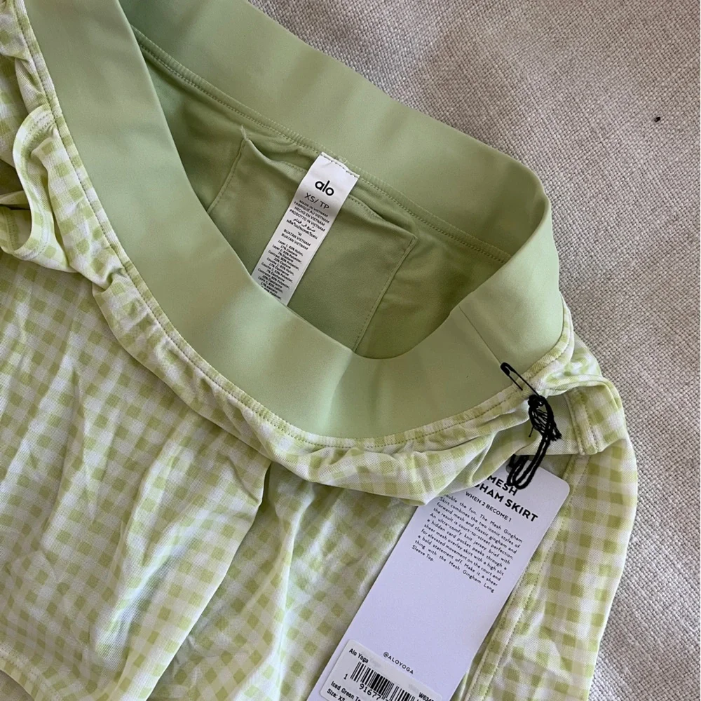 ALO Yoga Light Green Gingham Mini Skirt